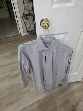 Luciano Barbera Blue and White Pinstripe Dress Shirt